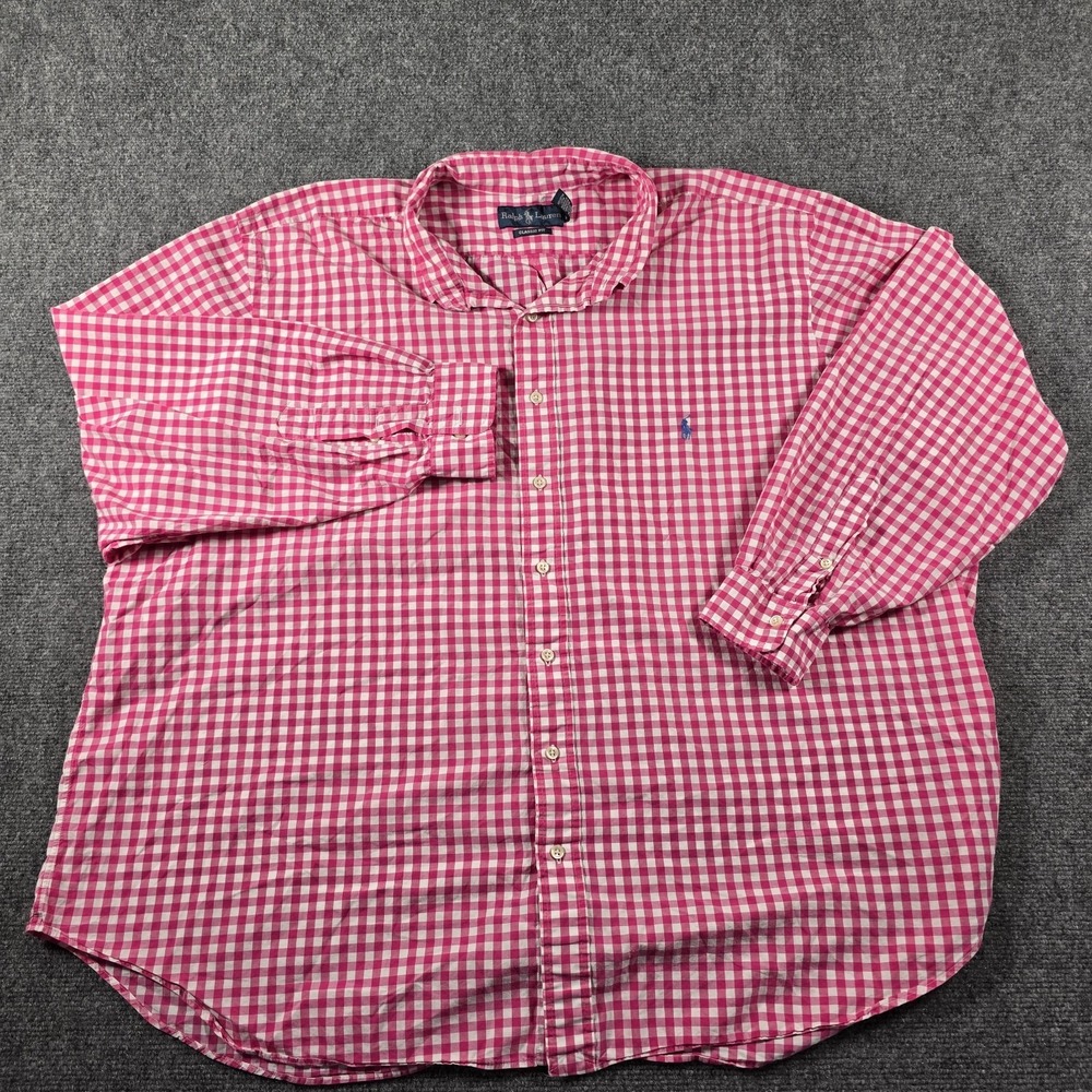 Ralph Lauren Classic Fit Pink Gingham Button Down Shirt Men's 3XB Big Tall